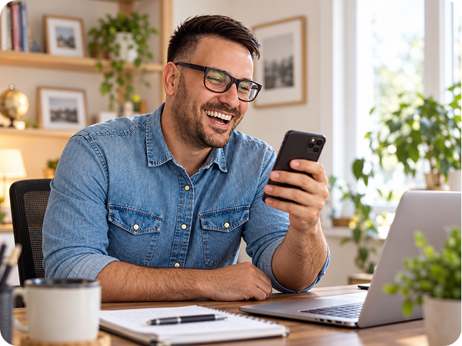 Relaxed man using phone (2)